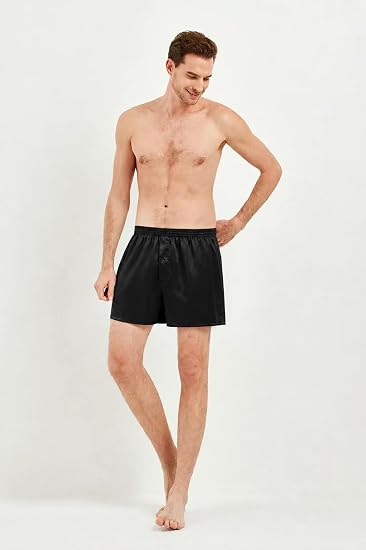 Mens Satin Boxer Shorts, Silk Feeling Sleep Shorts Underwear with Button Fly, Silky Pajama Bottoms 6 Pack