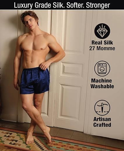 Tara Sartoria Luxury Artisan Silk Boxers for Men, 27 Momme Mulberry Silk, Machine Washable, XS-4XL, Gift For Him