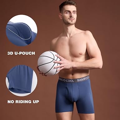 BAMBOO COOL Men's Ultra Breathable Underwear,No Riding Up Boxer Briefs with ComfortFlexible Waistband,Multipack