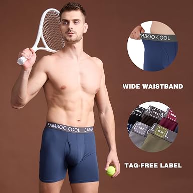 BAMBOO COOL Men's Ultra Breathable Underwear,No Riding Up Boxer Briefs with ComfortFlexible Waistband,Multipack