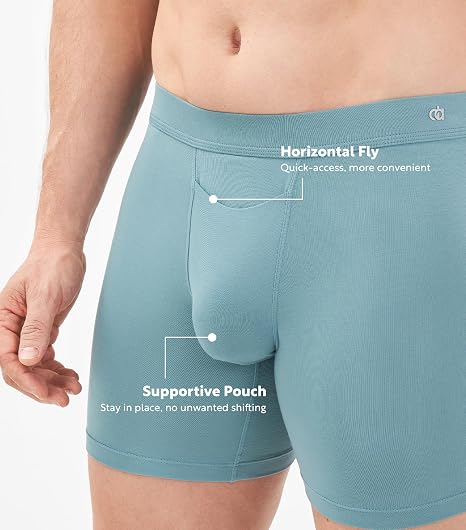 Men’s Boxer Briefs with Covered Waistband & Horizontal Fly, Breathable Underwear, Moisture-Wicking, 3-Pack