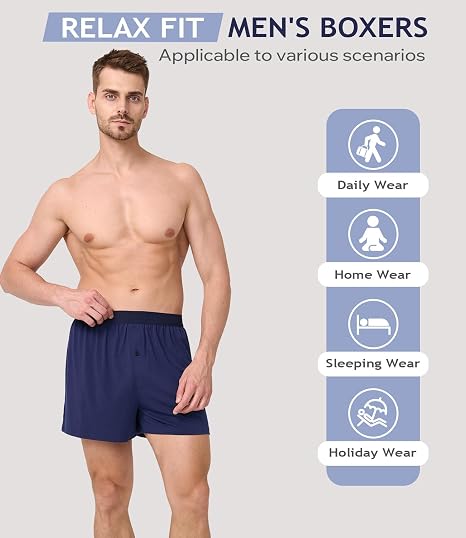 BAMBOO COOL Mens Underwear Boxers Moisture-wicking and Cool Men's Boxer Shorts Loose Fit Super Soft 4 Pack