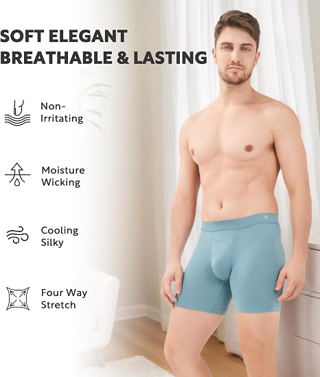 Men’s Boxer Briefs with Covered Waistband & Horizontal Fly, Breathable Underwear, Moisture-Wicking, 3-Pack
